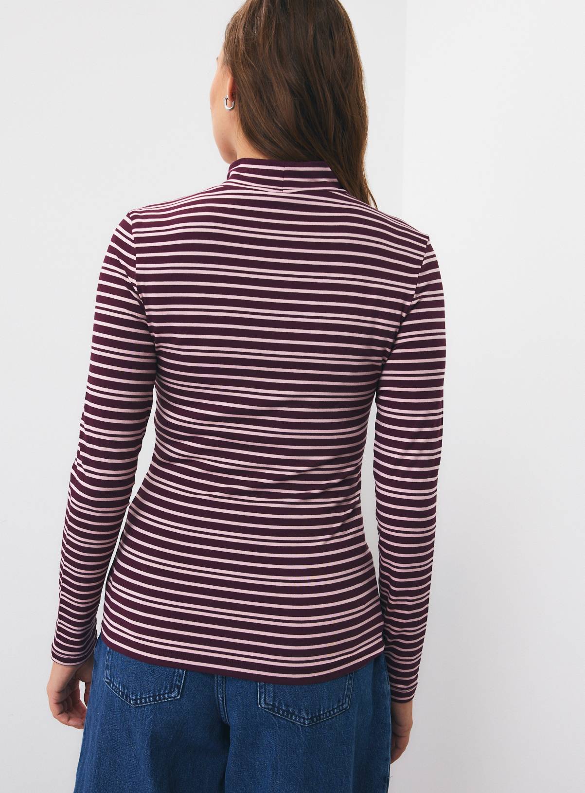 Dark Red Rib Roll Neck Stripe Top 14 - Image 4